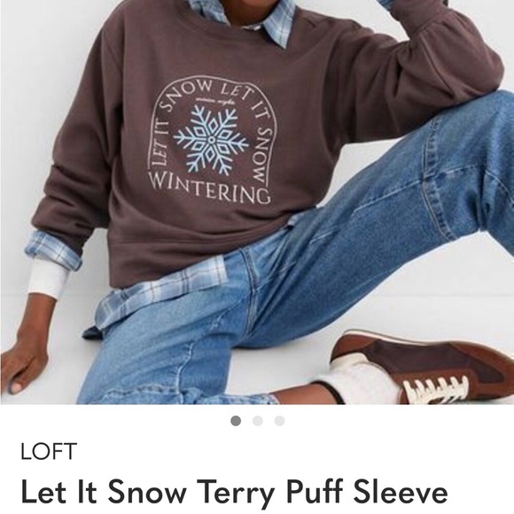 LOFT Brown Crewneck Sweatshirt with White and Light Blue Snowflake Graphic - Picture 2 of 3